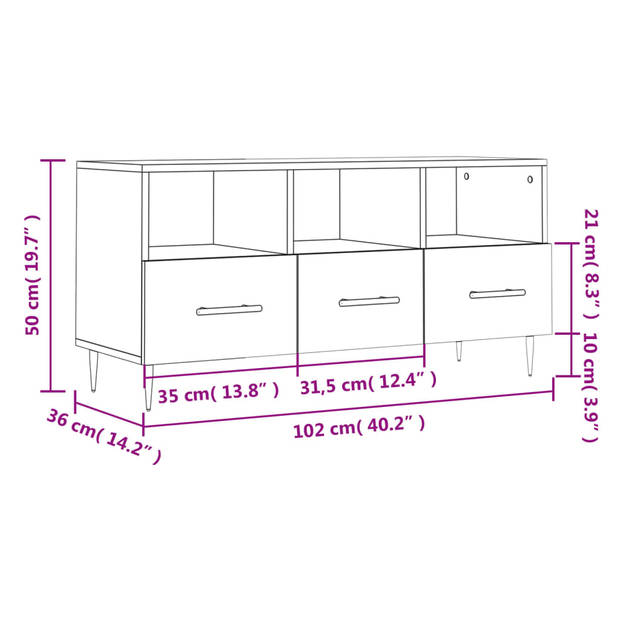 The Living Store TV-meubel - Bruineiken - 102 x 36 x 50 cm - opbergruimte - decoratieve presenteerfunctie