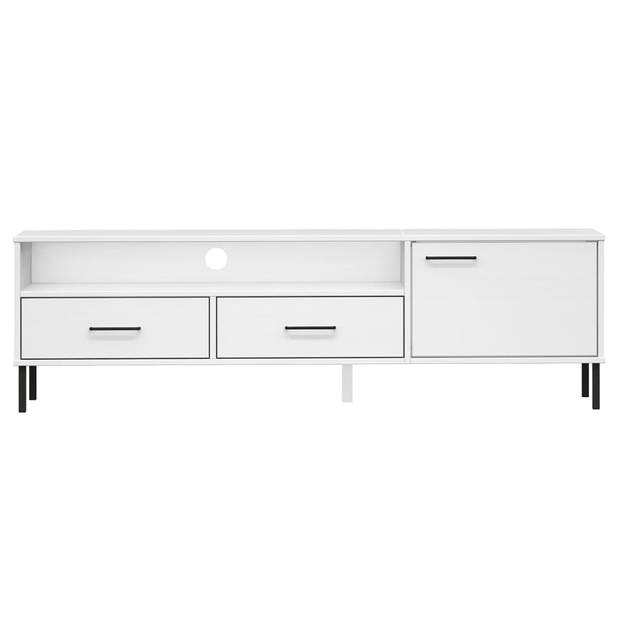 The Living Store OSLO TV-meubel - wit - 158 x 40 x 46.5 cm - massief grenenhout en metaal