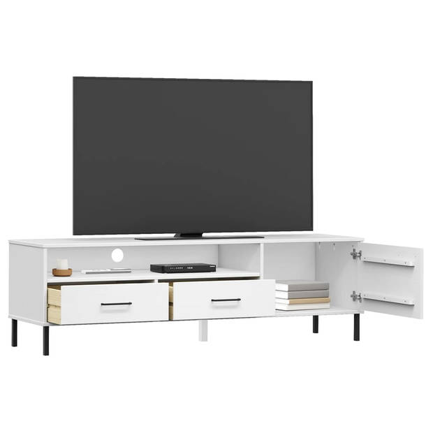 The Living Store OSLO TV-meubel - wit - 158 x 40 x 46.5 cm - massief grenenhout en metaal