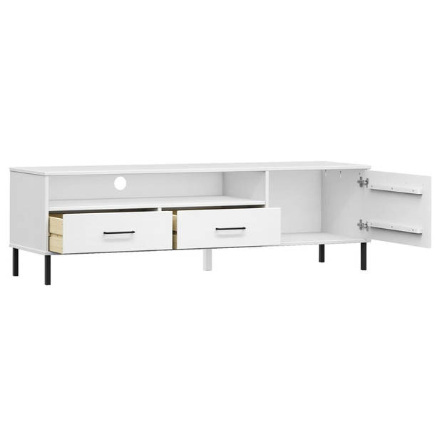 The Living Store OSLO TV-meubel - wit - 158 x 40 x 46.5 cm - massief grenenhout en metaal