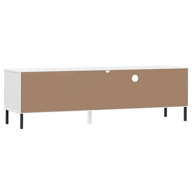 The Living Store OSLO TV-meubel - wit - 158 x 40 x 46.5 cm - massief grenenhout en metaal