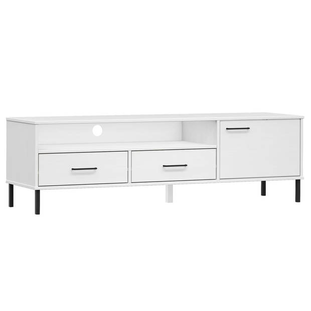 The Living Store OSLO TV-meubel - wit - 158 x 40 x 46.5 cm - massief grenenhout en metaal