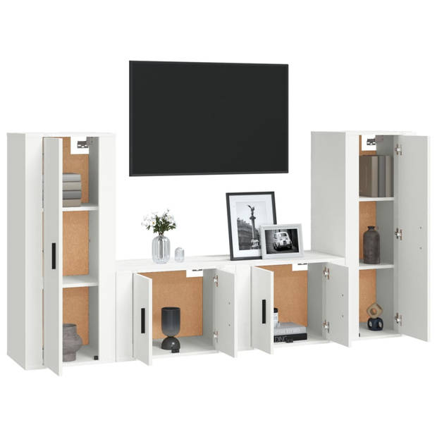 The Living Store TV-meubelset - klassiek design - bewerkt hout - wit - 4 delig