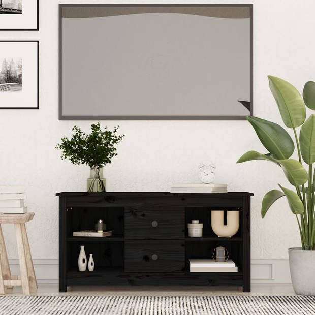 The Living Store Massief grenenhouten Tv-kast - 103 x 36.5 x 52 cm - Zwart