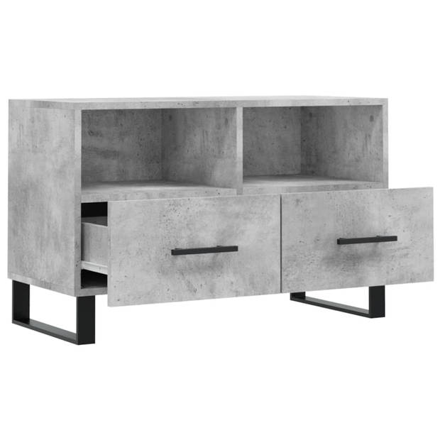 The Living Store TV-meubel Betongrijs - 80x36x50 cm - Bewerkt hout en ijzer