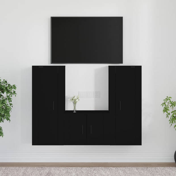 The Living Store Televisiekastenset - Klassiek design - Wandgemonteerd - Zwart - 40x34.5x100 cm - 57x34.5x40 cm