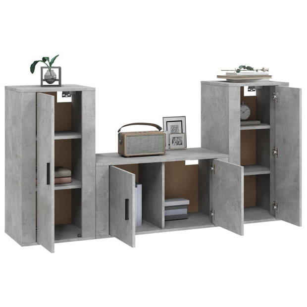 The Living Store TV-meubelset betongrijs - 80 x 34.5 x 40 cm + 2 x 40 x 34.5 x 80 cm - klassiek design