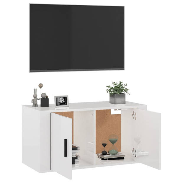 The Living Store Televisiewandmeubel - Hoogglans Wit - 80 x 34.5 x 40 cm