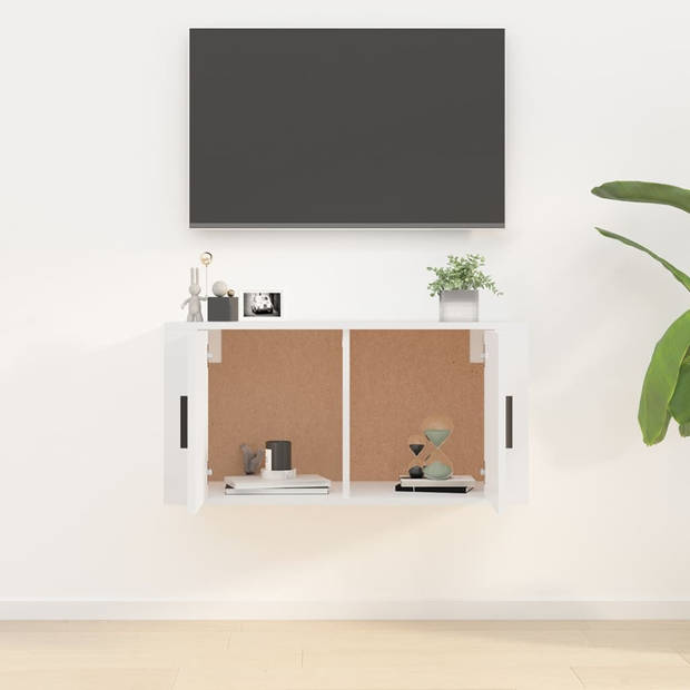The Living Store Televisiewandmeubel - Hoogglans Wit - 80 x 34.5 x 40 cm