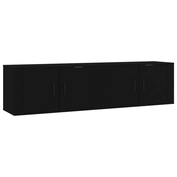 The Living Store Zwarte TV-wandmeubel - 80 x 34.5 x 40 cm (B x D x H) - Bewerkt hout