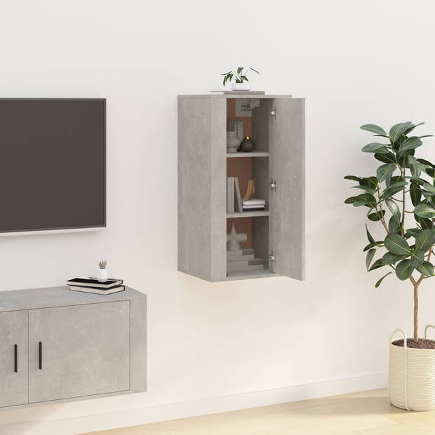 The Living Store Televisiewandmeubel - betongrijs - 40 x 34.5 x 80 cm - bewerkt hout