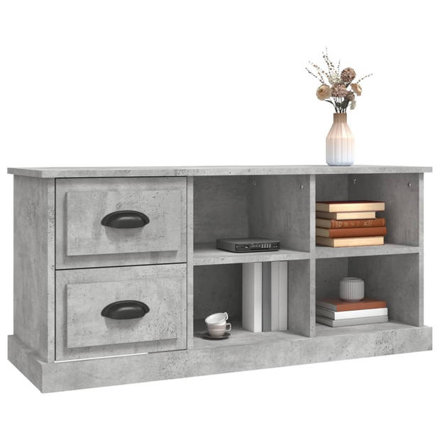 The Living Store TV-meubel Betongrijs - 102 x 35.5 x 47.5 cm - met Lades - Open Vakken