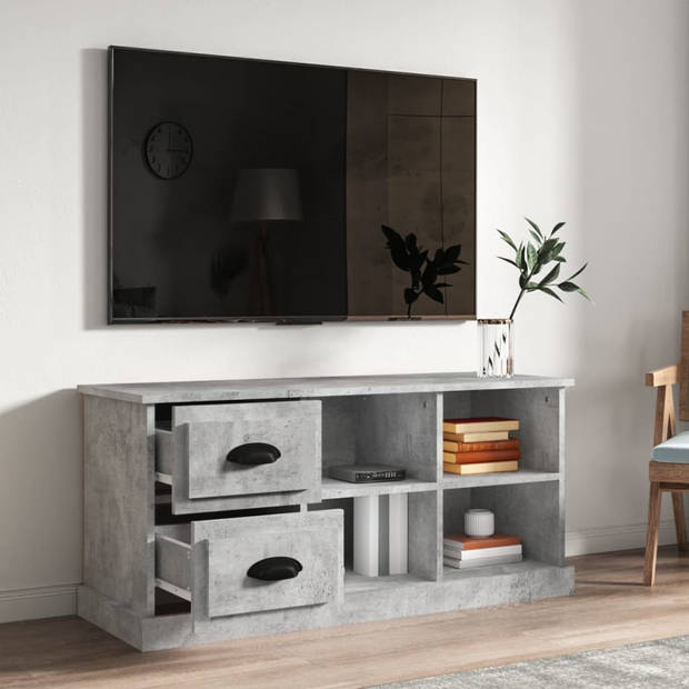 The Living Store TV-meubel Betongrijs - 102 x 35.5 x 47.5 cm - met Lades - Open Vakken