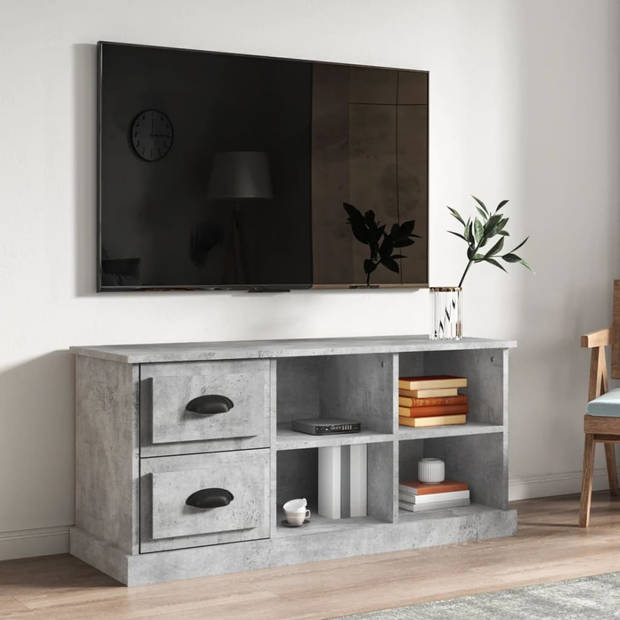 The Living Store TV-meubel Betongrijs - 102 x 35.5 x 47.5 cm - met Lades - Open Vakken