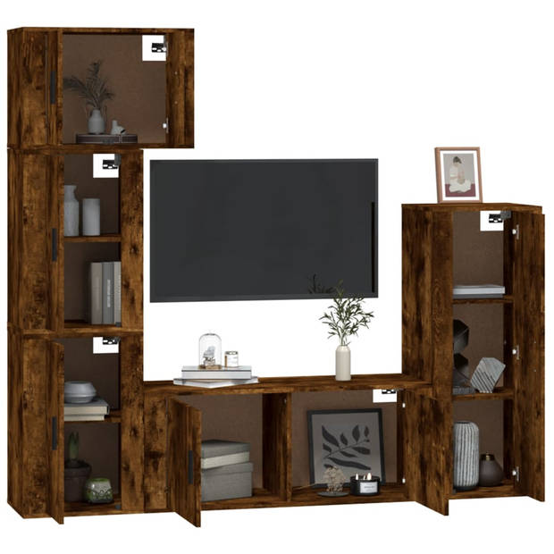 The Living Store Tv-meubelset - Gerookt Eiken - 57x34.5x40 cm - 40x34.5x100 cm - 100x34.5x40 cm - 2x40x34.5x60 cm