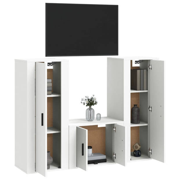 The Living Store TV-kastenset - Bewerkt hout - 2x 100 cm - 1x 57 cm - Wit