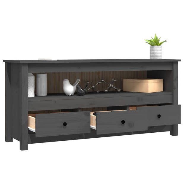 The Living Store Tv-meubel Grenenhout Grijs - 114 x 35 x 52 cm - Landelijke stijl