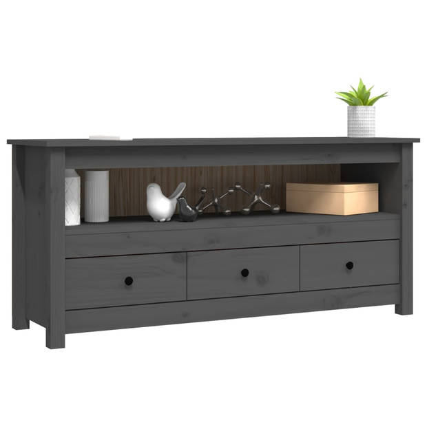 The Living Store Tv-meubel Grenenhout Grijs - 114 x 35 x 52 cm - Landelijke stijl