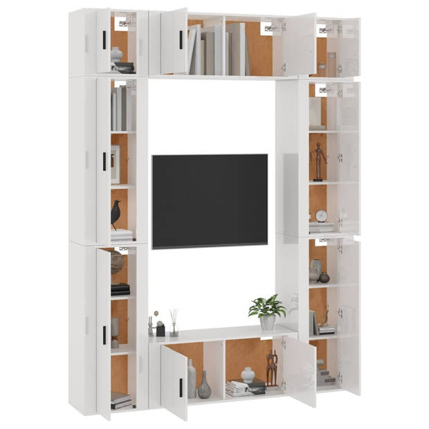 The Living Store TV-meubelset - Klassiek - Hoogglans wit - Hout - 4x 40x34.5x100cm - 2x 100x34.5x40cm - 2x 40x34.5x40cm