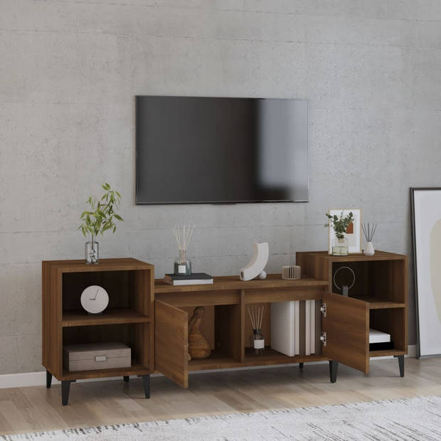 The Living Store TV-meubel Bruineiken - Bewerkt hout - 160 x 35 x 55 cm - 6 vakken