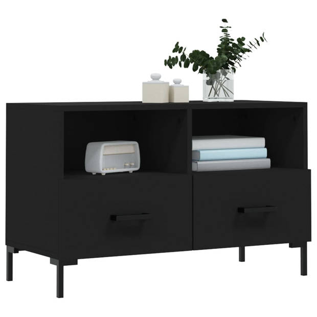 The Living Store TV-meubel - zwart - 80 x 36 x 50 cm - bewerkt hout en ijzer