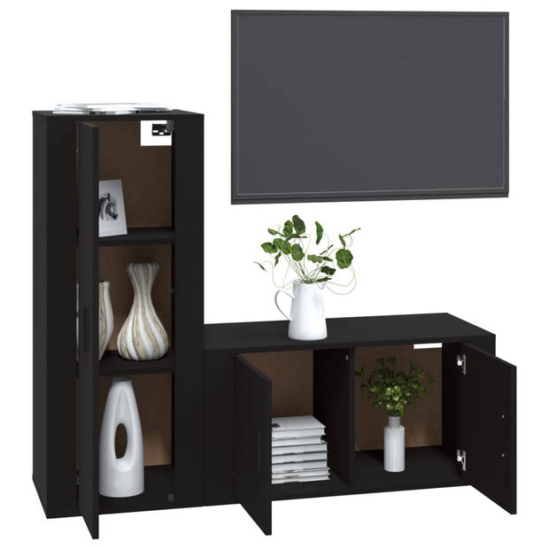 The Living Store Televisiekastenset - Klassiek - TV-meubel - 80x34.5x40 cm - 40x34.5x100 cm - Zwart hout