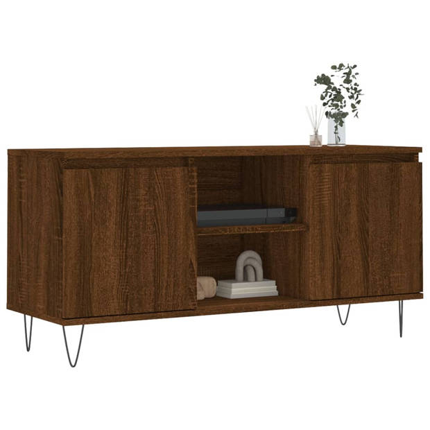 The Living Store Tv-meubel - bruineiken - 104 x 35 x 50 cm - bewerkt hout en ijzer