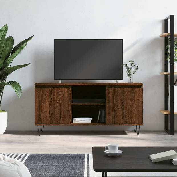 The Living Store Tv-meubel - bruineiken - 104 x 35 x 50 cm - bewerkt hout en ijzer