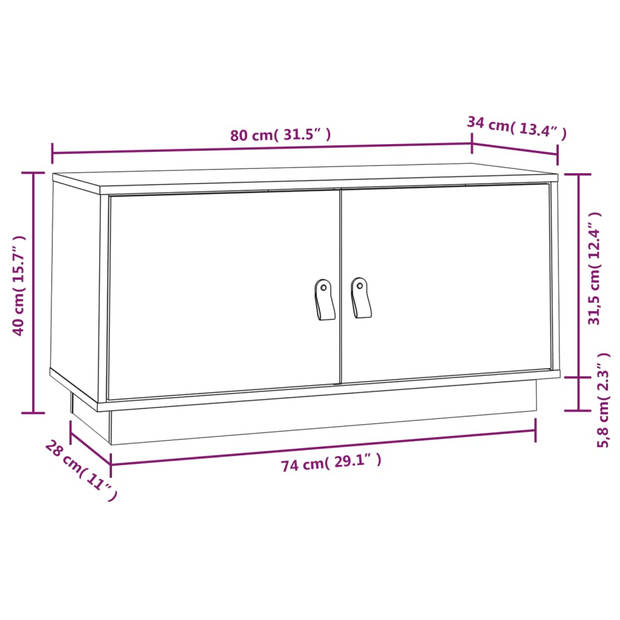 The Living Store TV-meubel Grenenhout - 80 x 34 x 40 cm - Wit