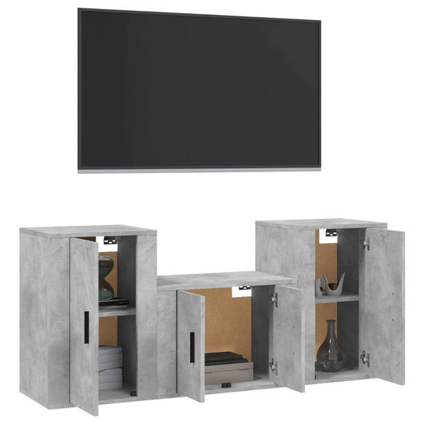 The Living Store TV-meubelset - Klassiek betongrijs - Bewerkt hout - Wandgemonteerd - Voldoende opbergruimte