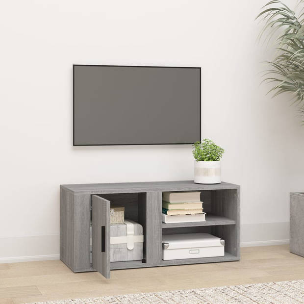 The Living Store TV-meubel Mediakast - grijs sonoma eiken - 80x31.5x36 cm - opbergruimte - deurmontage