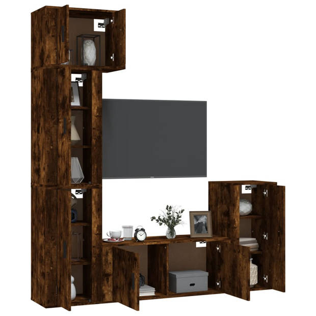 The Living Store TV-meubelset - Gerookt eiken - 1x 57x34.5x40cm - 3x 40x34.5x80cm - 1x 100x34.5x40cm