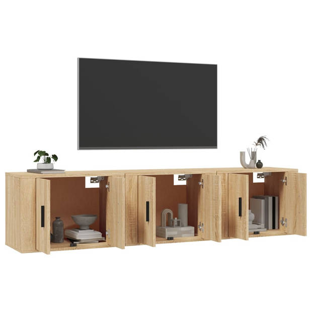 The Living Store TV Wandmeubel - Sonoma Eiken - Set van 3 - 57 x 34.5 x 40 cm - Bewerkt hout