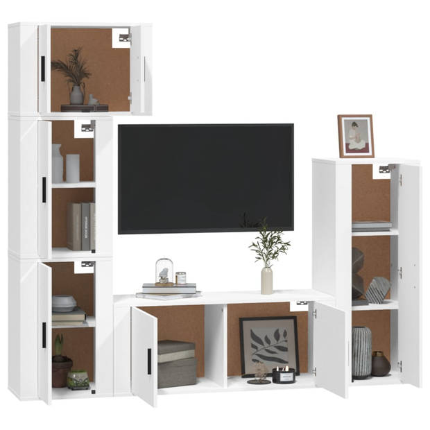 The Living Store TV-meubelset - Klassiek - Wandgemonteerd - Voldoende opbergruimte - Wit - Hoge kwaliteit - 5-delig