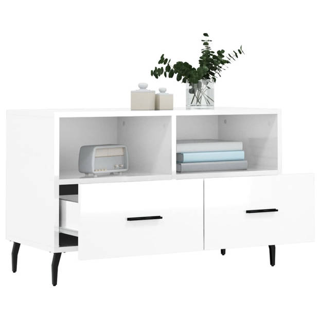 The Living Store Televisiekast - Trendy en praktisch - TV-meubel - Afmeting- 80 x 36 x 50 cm - Kleur- Hoogglans wit