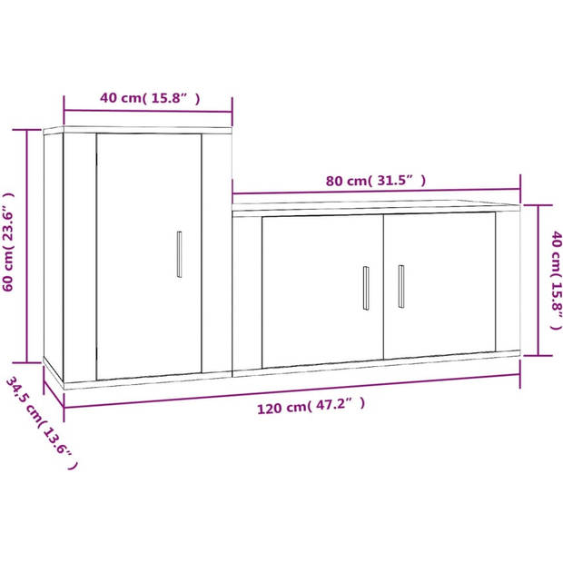 The Living Store Televisiekastenset - Classic - Tv-meubel - 80x34.5x40 cm en 40x34.5x60 cm - Wit