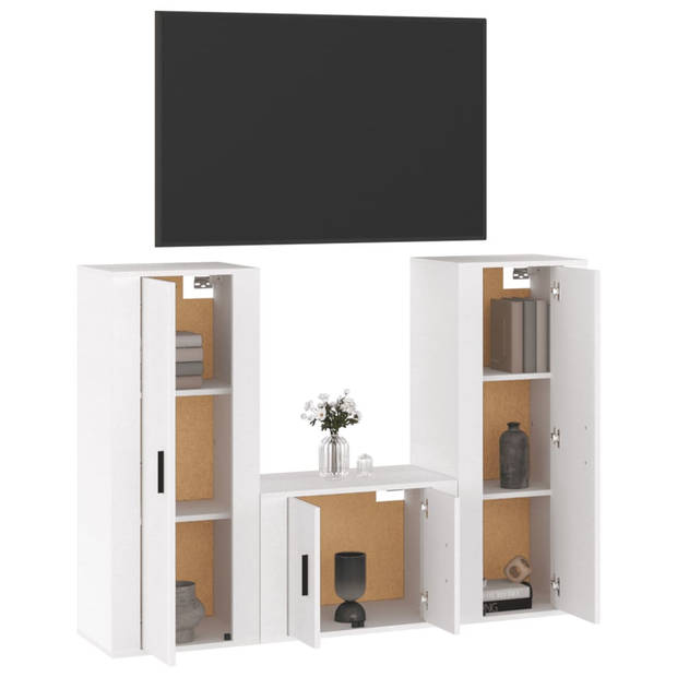 The Living Store TV-meubel set - Klassiek - Hoogglans wit - 2x40x34.5x100cm - 1x57x34.5x40cm - Bewerkt hout