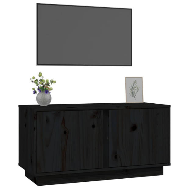 The Living Store Tv-kast - Zwart - Massief grenenhout - 80 x 35 x 40.5 cm