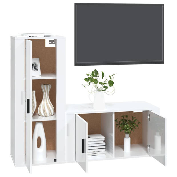 The Living Store TV-meubel Set - Klassiek ontwerp - Hoogglans wit - 80 x 34.5 x 40 cm - 40 x 34.5 x 100 cm