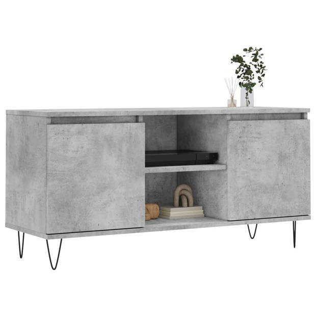 The Living Store TV-meubel Betongrijs 104 x 35 x 50 cm - Opbergkast met 4 vakken - Stevig bewerkt hout en ijzer