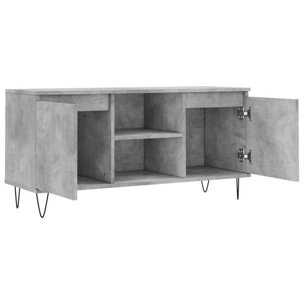 The Living Store TV-meubel Betongrijs 104 x 35 x 50 cm - Opbergkast met 4 vakken - Stevig bewerkt hout en ijzer