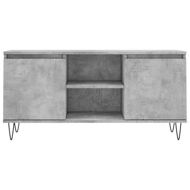 The Living Store TV-meubel Betongrijs 104 x 35 x 50 cm - Opbergkast met 4 vakken - Stevig bewerkt hout en ijzer