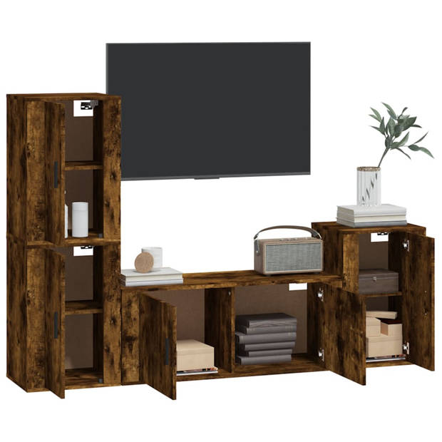 The Living Store Televisiekastenset - Gerookt eiken - 1x tv-meubel- 100x34.5x40cm - 3x tv-meubel- 40x34.5x60cm