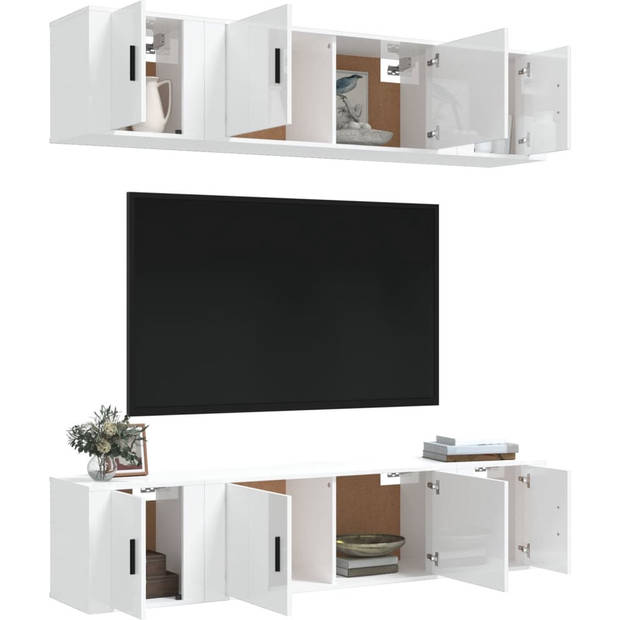 The Living Store TV-meubelset - Hoogglans wit - Wandgemonteerd - 2x 100 x 34.5 x 40 cm + 4x 40 x 34.5 x 40 cm