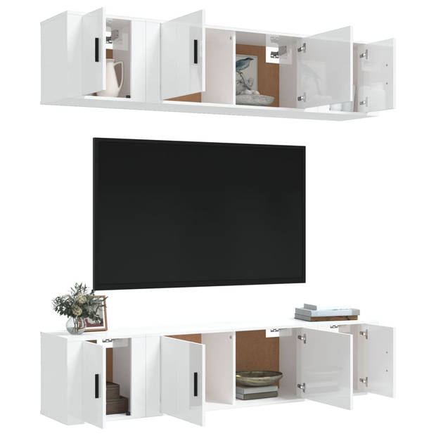 The Living Store TV-meubelset - Hoogglans wit - Wandgemonteerd - 2x 100 x 34.5 x 40 cm + 4x 40 x 34.5 x 40 cm