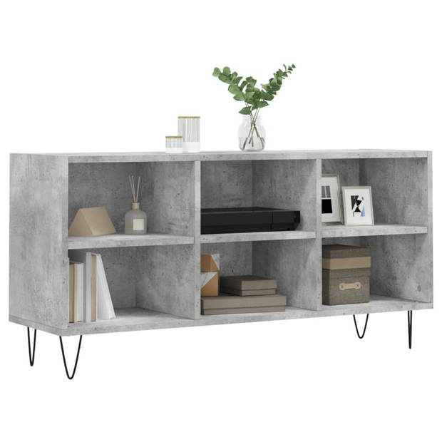 The Living Store TV-meubel Betongrijs - TV-kast met 6 Vakken - 103.5 x 30 x 50 cm - Bewerkt Hout en IJzer