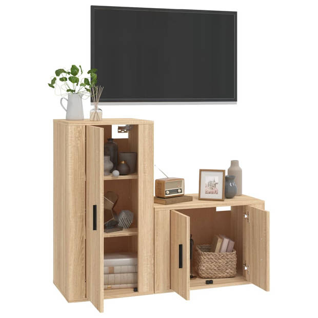 The Living Store TV-meubelset Sonoma Eiken - Wandgemonteerd - 57x34.5x40 cm - 40x34.5x80 cm - Hoogwaardig hout