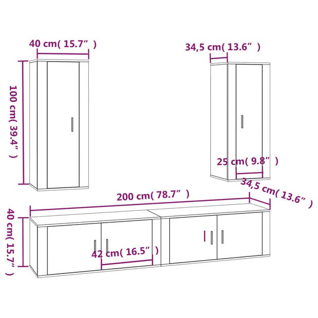 The Living Store TV-meubelset - Betongrijs - 2x 40x34.5x100 cm + 2x 100x34.5x40 cm