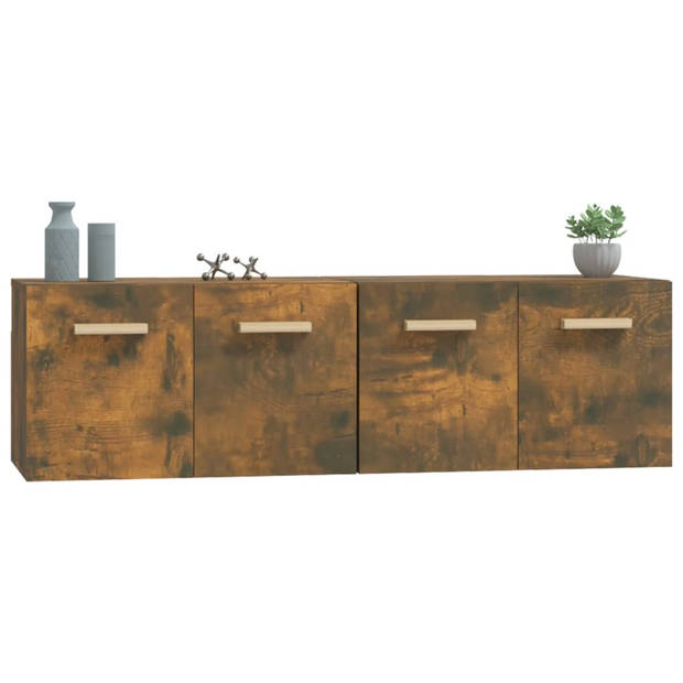 The Living Store Wandkast - Gerookt Eiken - 60x36.5x35 cm - Hangkasten met 2 vakken