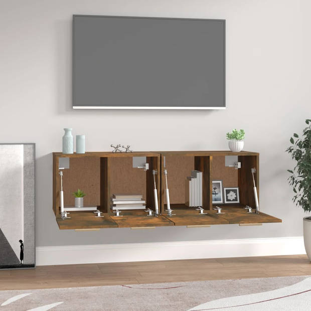 The Living Store Wandkast - Gerookt Eiken - 60x36.5x35 cm - Hangkasten met 2 vakken